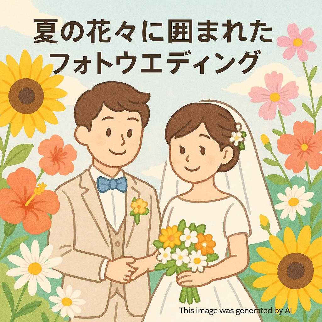 夏の花々に囲まれたフォトウエディング